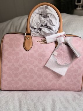 NWT Coach Large Rowan Satchel in Powder Pink Signature Canvas ✨ Rare!